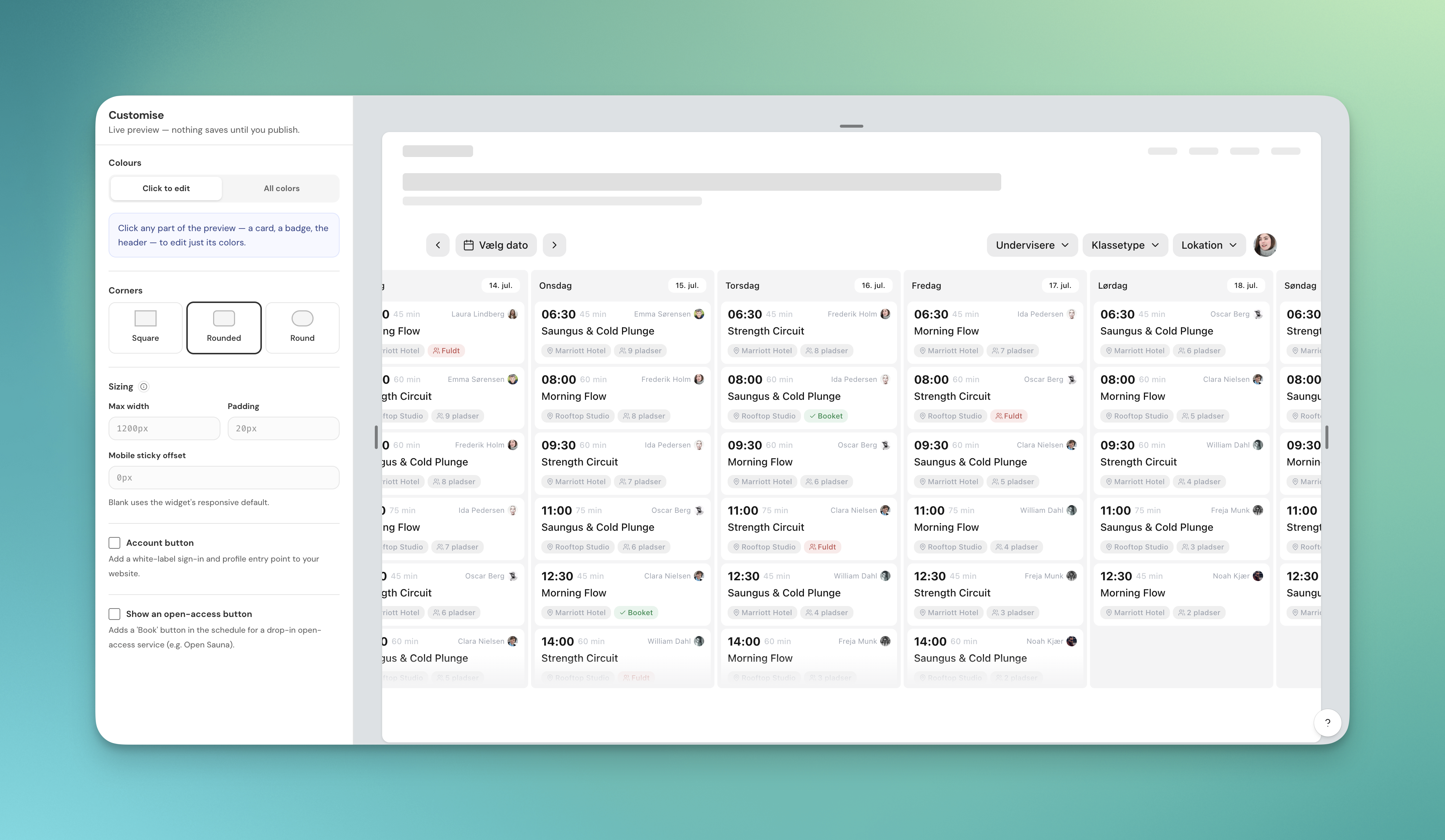 Add the booking widget to your website